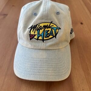 New Era Miami Heat NBA Denim Adjustable Hat Light Wash Blue Yellow Retro